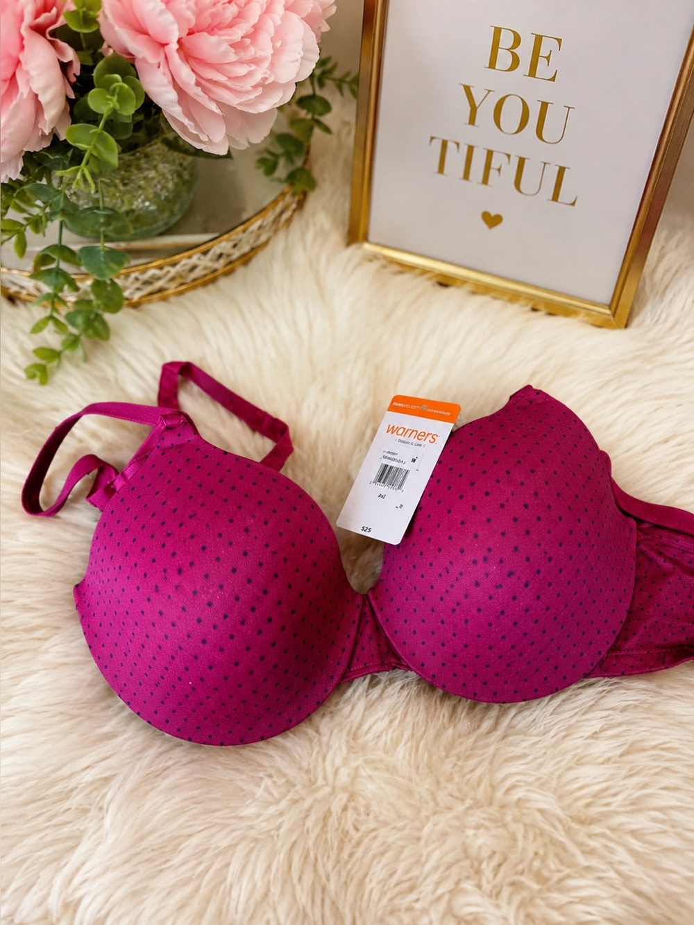 Warner’s This Is Not A Bra Cushioned Underwire T-Shirt Bra 34C Berry Dot NWT